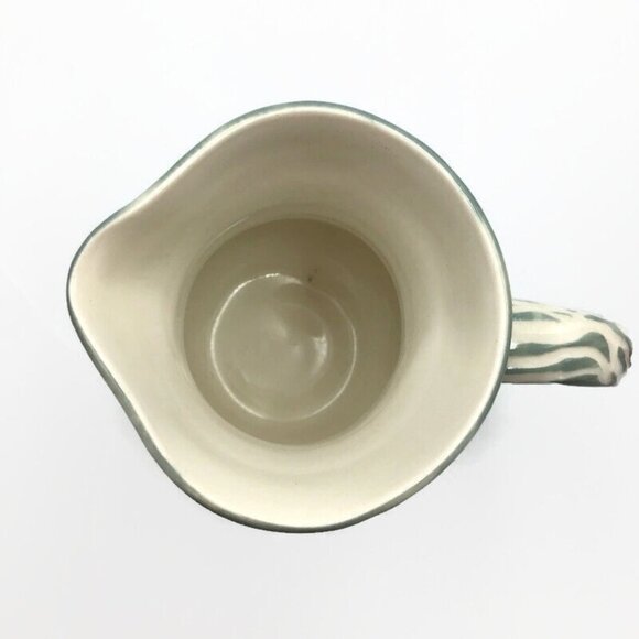 6" Pottery Pitcher Signed Paula Barry Studio Green White Creamer Leaf Design - Picture 3 of 9